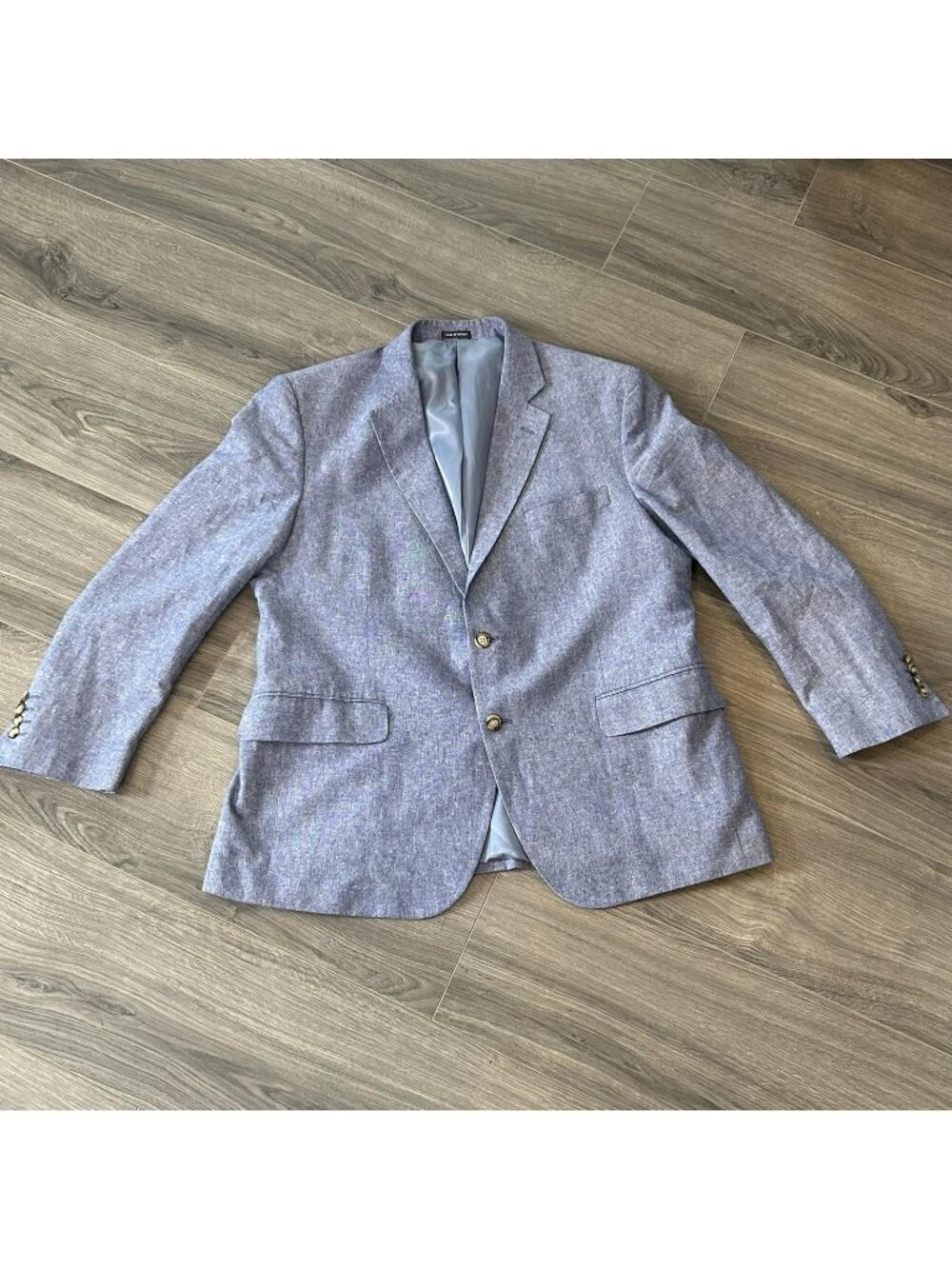 Stafford Signature Blazer Mens 44 Short Blue Linen Cotton Classic Fit Sport Coat